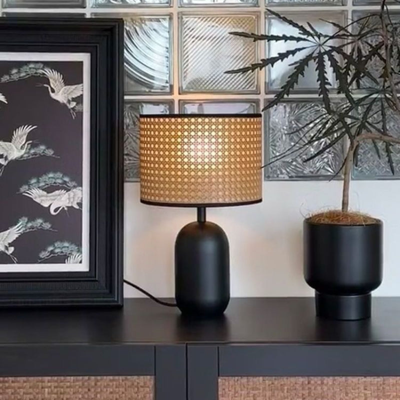 Handmade Boho Rattan Table Lamp 18" | Japandi Coastal Bedside Lamp