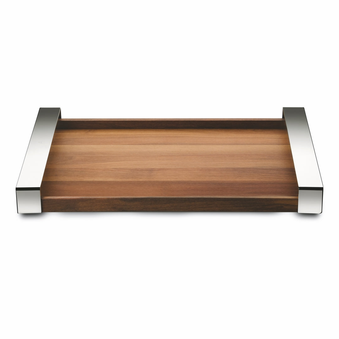 Mepra Walnut & Stainless Steel Rectangular Serving Tray 19.75" | Italian Crafted