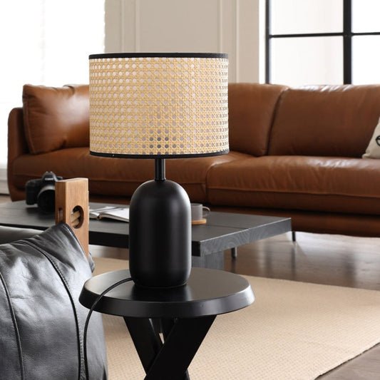 Handmade Boho Rattan Table Lamp 18" | Japandi Coastal Bedside Lamp