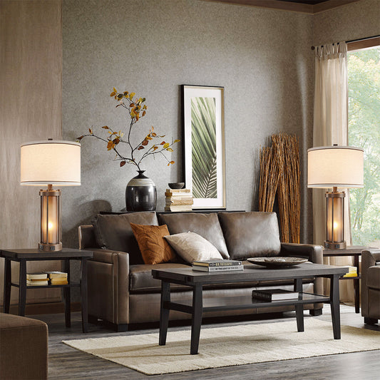 25" Bronze Table Lamp Set with Night Light & USB Ports | Set of 2