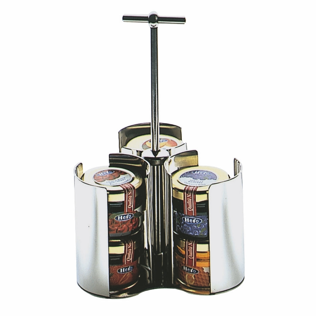 Mepra jam pack holder on a sophisticated afternoon tea setting with fine porcelain teacups and scones