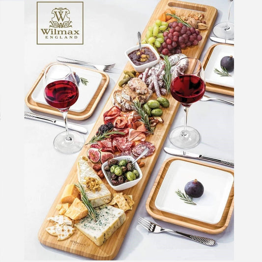 Large Feast Charcuterie Plating Set | Bamboo & Fine Porcelain, 13-Piece