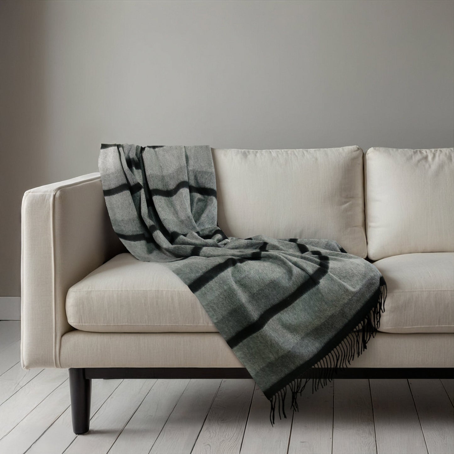 CASHMERE STRIPED WOVEN THROW WITH FRINGES