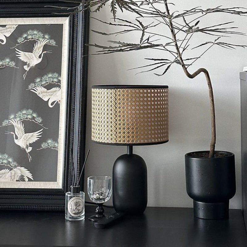 Handmade Boho Rattan Table Lamp 18" | Japandi Coastal Bedside Lamp