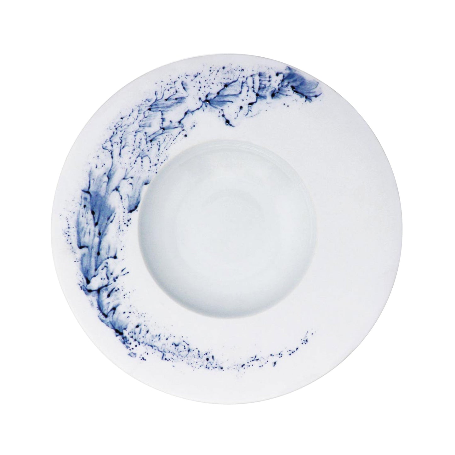 JL Coquet Blue Impression Wide Rim Soup Plate | Fine French Porcelain | 10.24"