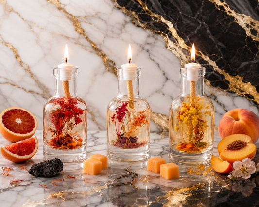 Fire Trio Botanical Oil Candles | Blood Orange, Citrus & Amber, Azure Coast