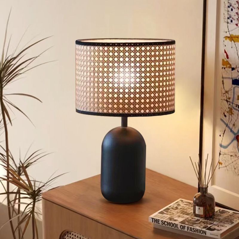 Handmade Boho Rattan Table Lamp 18" | Japandi Coastal Bedside Lamp