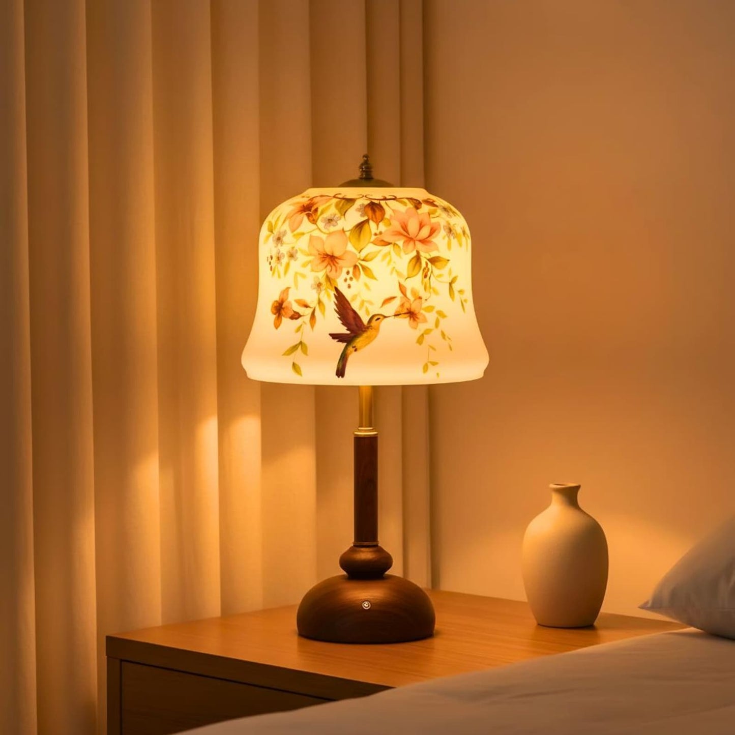 Floral Hummingbird Vintage Bedside Table Lamp | 3 Light Modes | USB Powered
