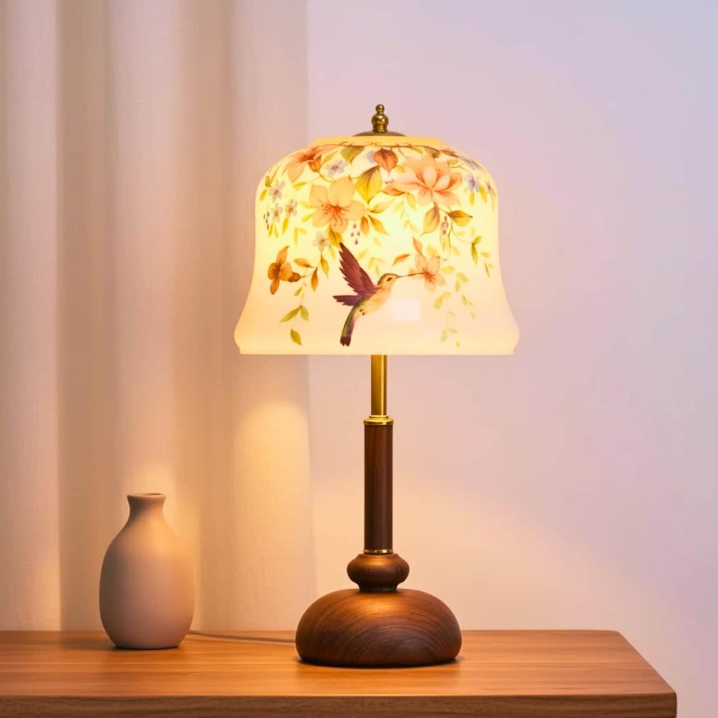 Floral Hummingbird Vintage Bedside Table Lamp | 3 Light Modes | USB Powered
