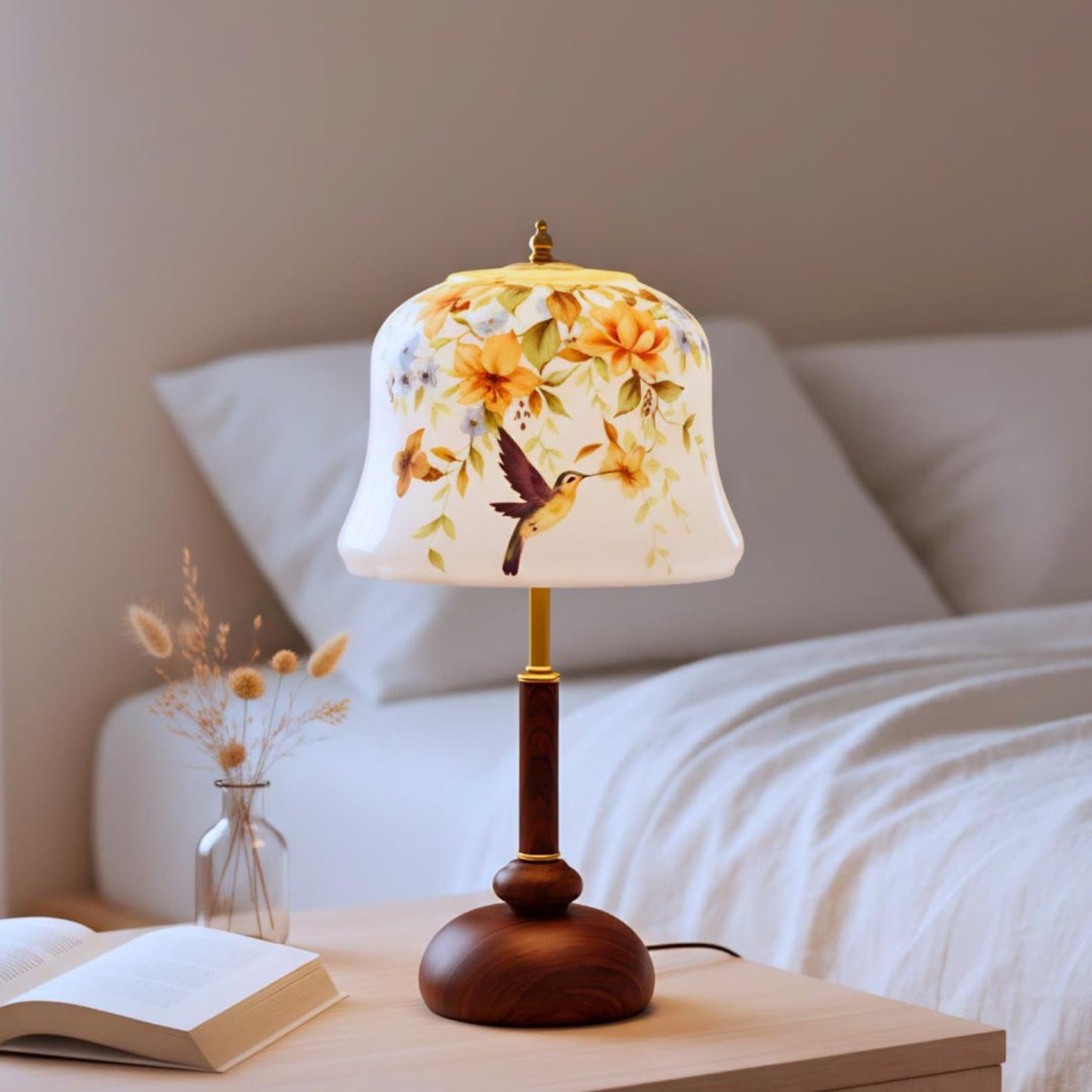 Floral Hummingbird Vintage Bedside Table Lamp | 3 Light Modes | USB Powered