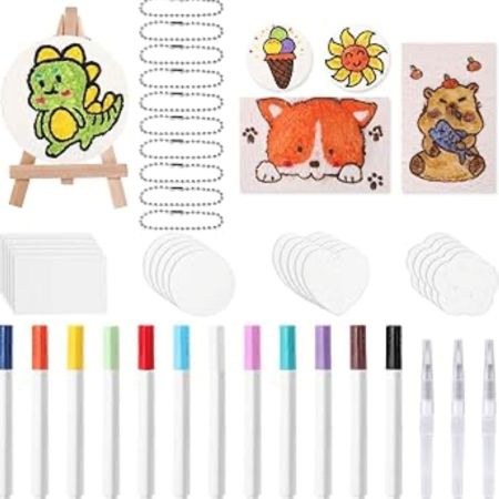Painting Kit-PenPeak 3D Puffy Paint Kit with 24 Colors, Water Pens, Bead Chains, Mini Easel & Foam Paper for DIY Arts & Crafts