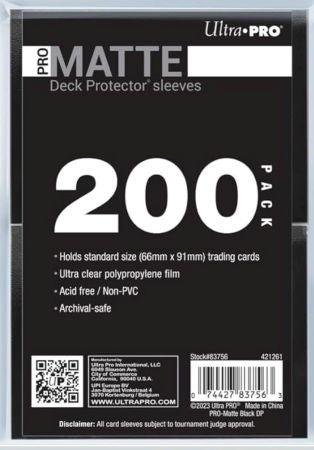 Game Cards-Ultra PRO-Black Matte Card Sleeves – Standard Size Deck Protectors for Trading & Game Cards-200 Ct