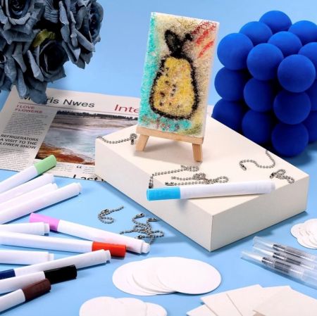 Painting Kit-PenPeak 3D Puffy Paint Kit with 24 Colors, Water Pens, Bead Chains, Mini Easel & Foam Paper for DIY Arts & Crafts