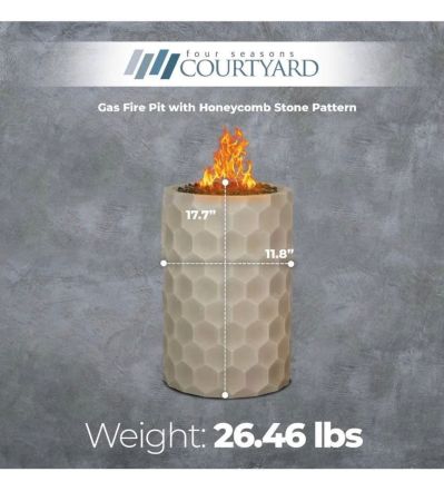 Fire Pit-Four Seasons Courtyard Outdoor Gas Fire Pit with Honeycomb Stone Pattern-18”H, 12”D