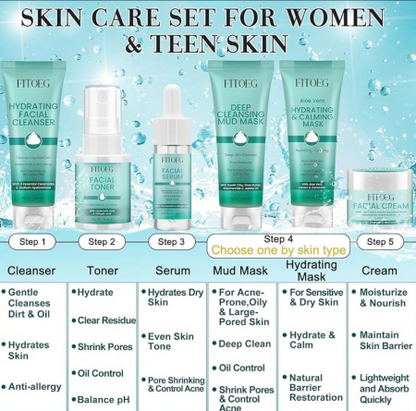 Skincare Gift Set for Teens & Women – Travel Size Facial Kit for Hydration & Oil Control (All Skin Types)