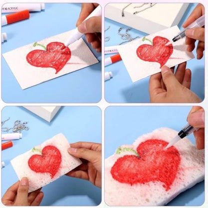 Painting Kit-PenPeak 3D Puffy Paint Kit with 24 Colors, Water Pens, Bead Chains, Mini Easel & Foam Paper for DIY Arts & Crafts