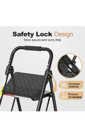 Ladder - 4-Step Foldable Ladder for Adults, Wide Anti-Slip Pedals with Cushioned Handle, 330 lb Capacity, Black