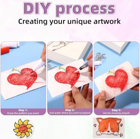 Painting Kit-PenPeak 3D Puffy Paint Kit with 24 Colors, Water Pens, Bead Chains, Mini Easel & Foam Paper for DIY Arts & Crafts
