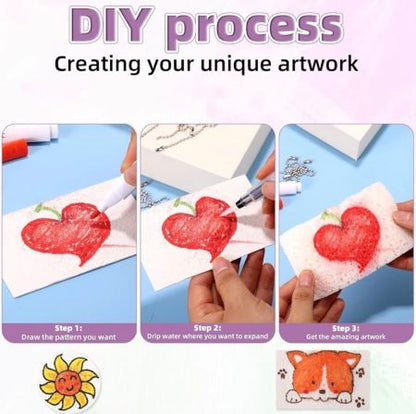Painting Kit-PenPeak 3D Puffy Paint Kit with 24 Colors, Water Pens, Bead Chains, Mini Easel & Foam Paper for DIY Arts & Crafts