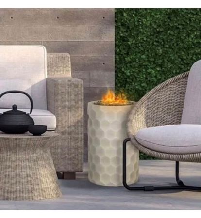 Fire Pit-Four Seasons Courtyard Outdoor Gas Fire Pit with Honeycomb Stone Pattern-18”H, 12”D