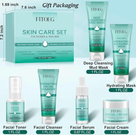 Skincare Gift Set for Teens & Women – Travel Size Facial Kit for Hydration & Oil Control (All Skin Types)