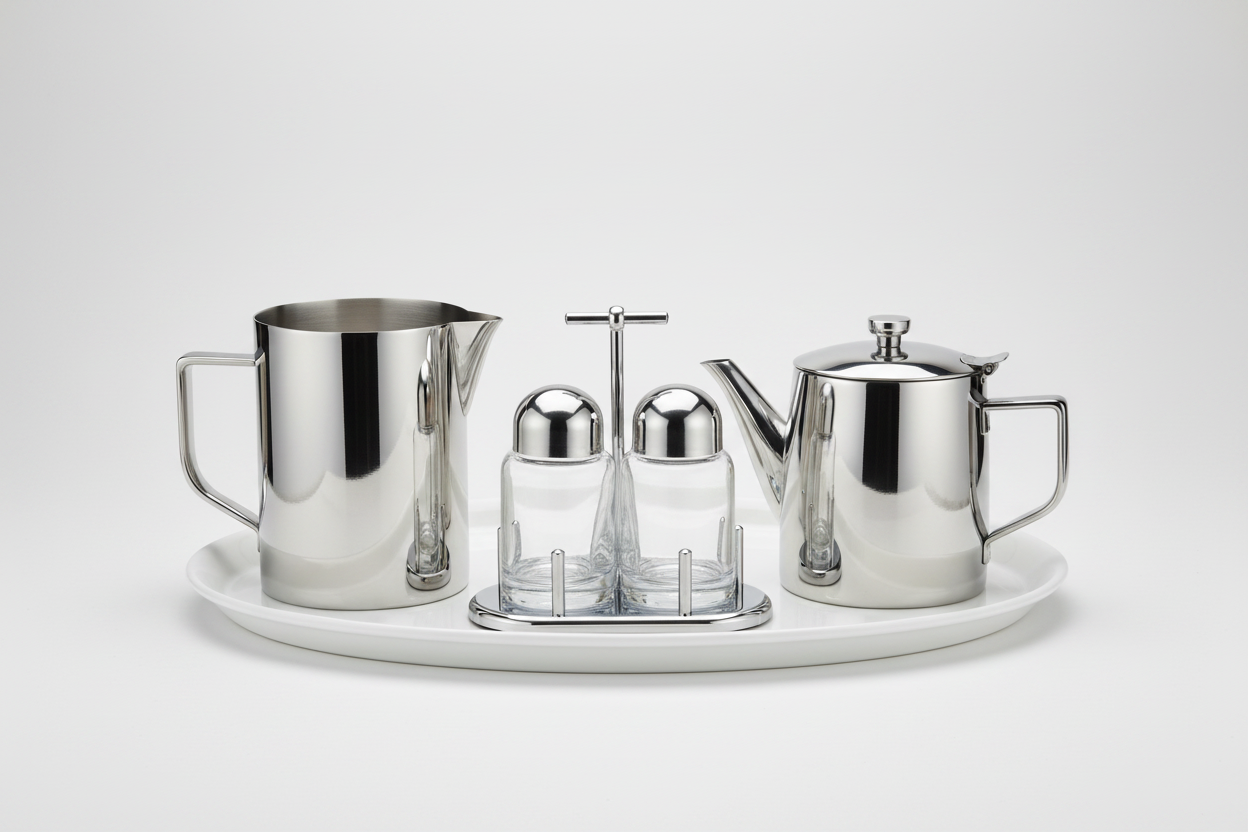 Mepra 2-Piece Stainless Steel Cruet Set | Italian Oil & Vinegar Serveware