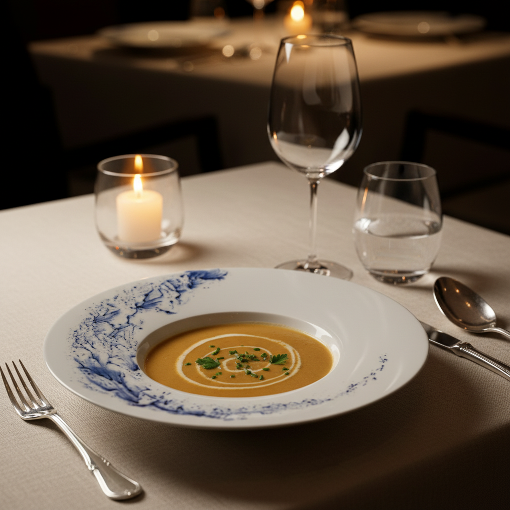 JL Coquet Blue Impression Wide Rim Soup Plate | Fine French Porcelain | 10.24"