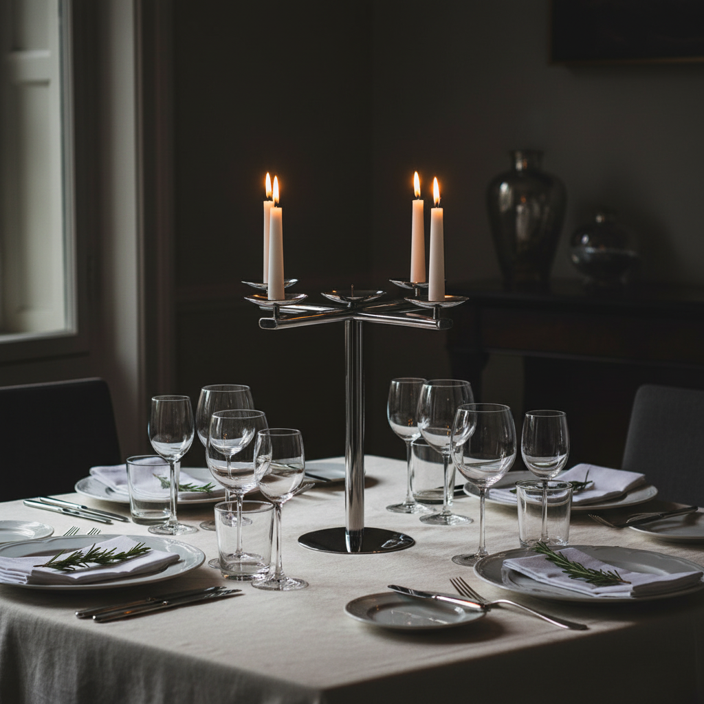 Mepra Giotto 5-Arm Candle Holder – Polished 18/10 Stainless Steel, H 9-1/4"