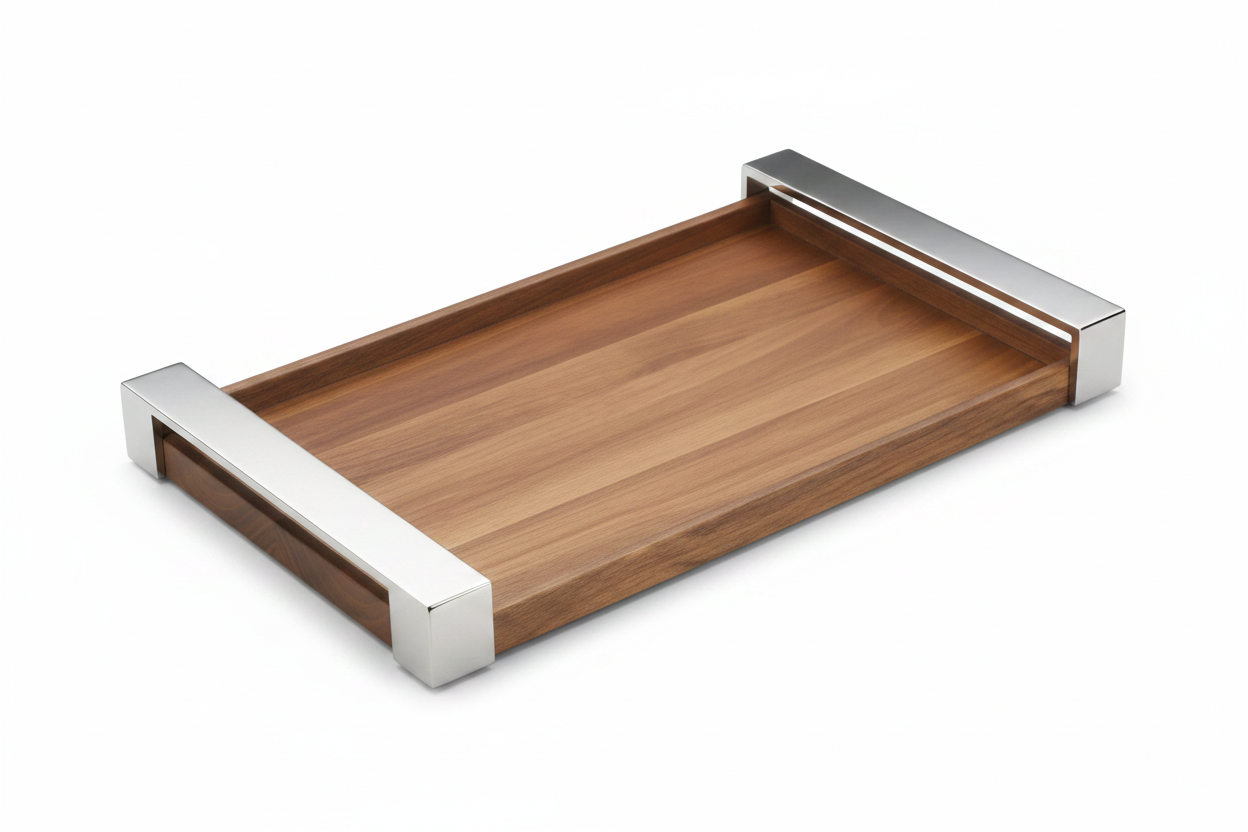 Mepra Walnut & Stainless Steel Rectangular Serving Tray 19.75" | Italian Crafted