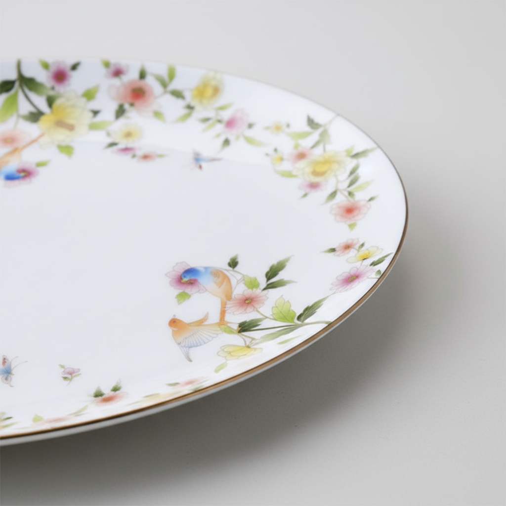 Narumi Ramage Oval Coupe Platter | Fine Porcelain | Floral & Bird Motif | 38cm