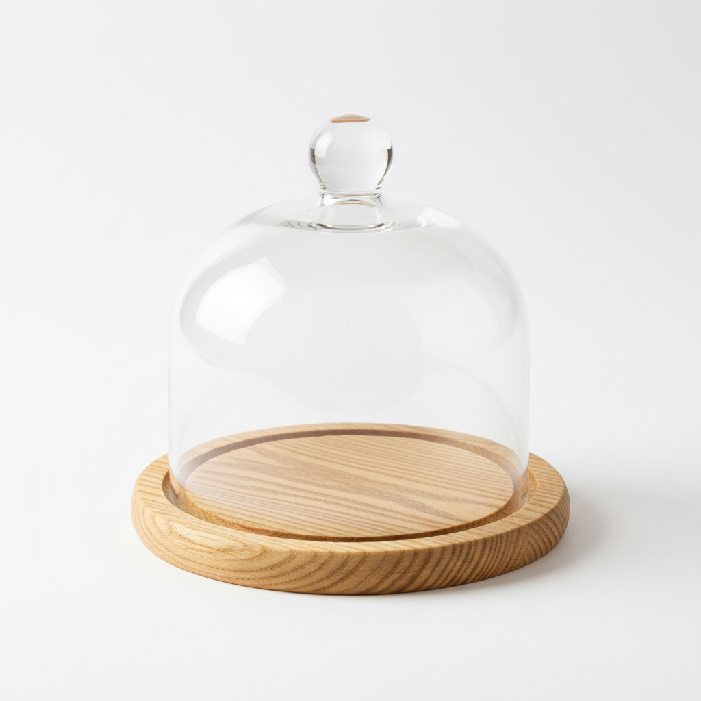 Wilmax Glass Cake Cloche with Wooden Base 10.25" – Elegant Food Display Dome