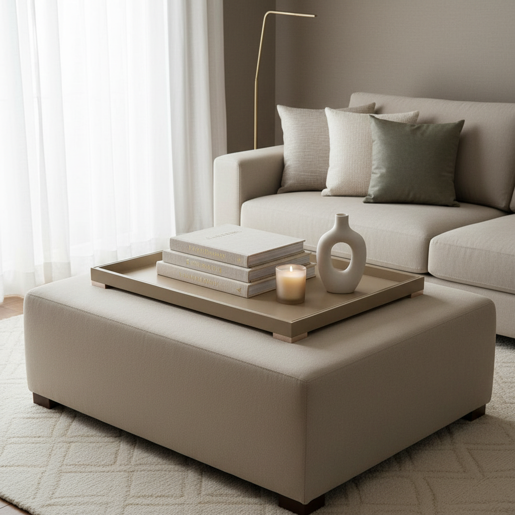 Mepra oak buffet tray styled on linen sideboard with wine glasses and white flowers