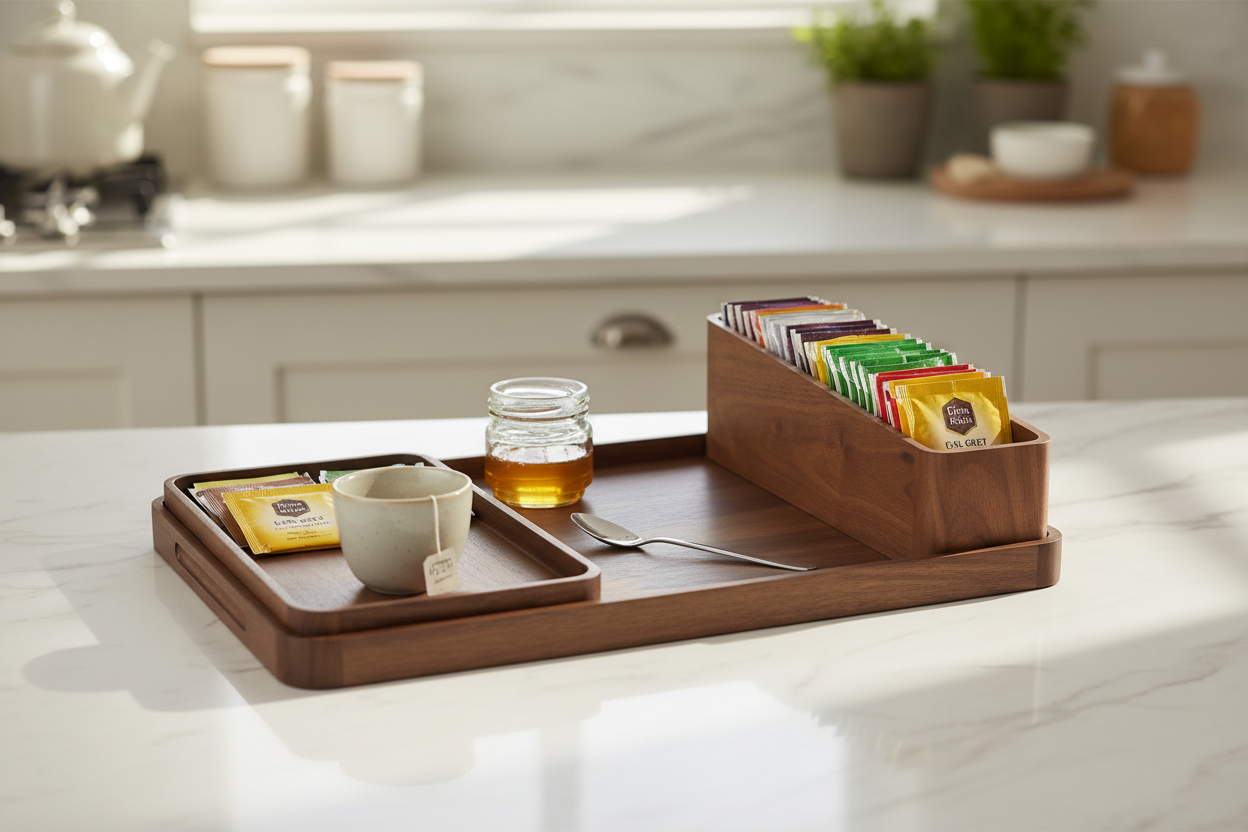 Craster Walnut 3-Piece Luxury Tea & Coffee Tray Set | Hotel-Grade Hospitality