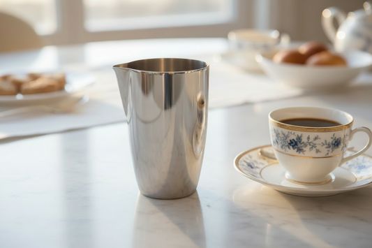 Mepra Creamer 5.3oz showing mirror-polished exterior and precision pouring lip detail