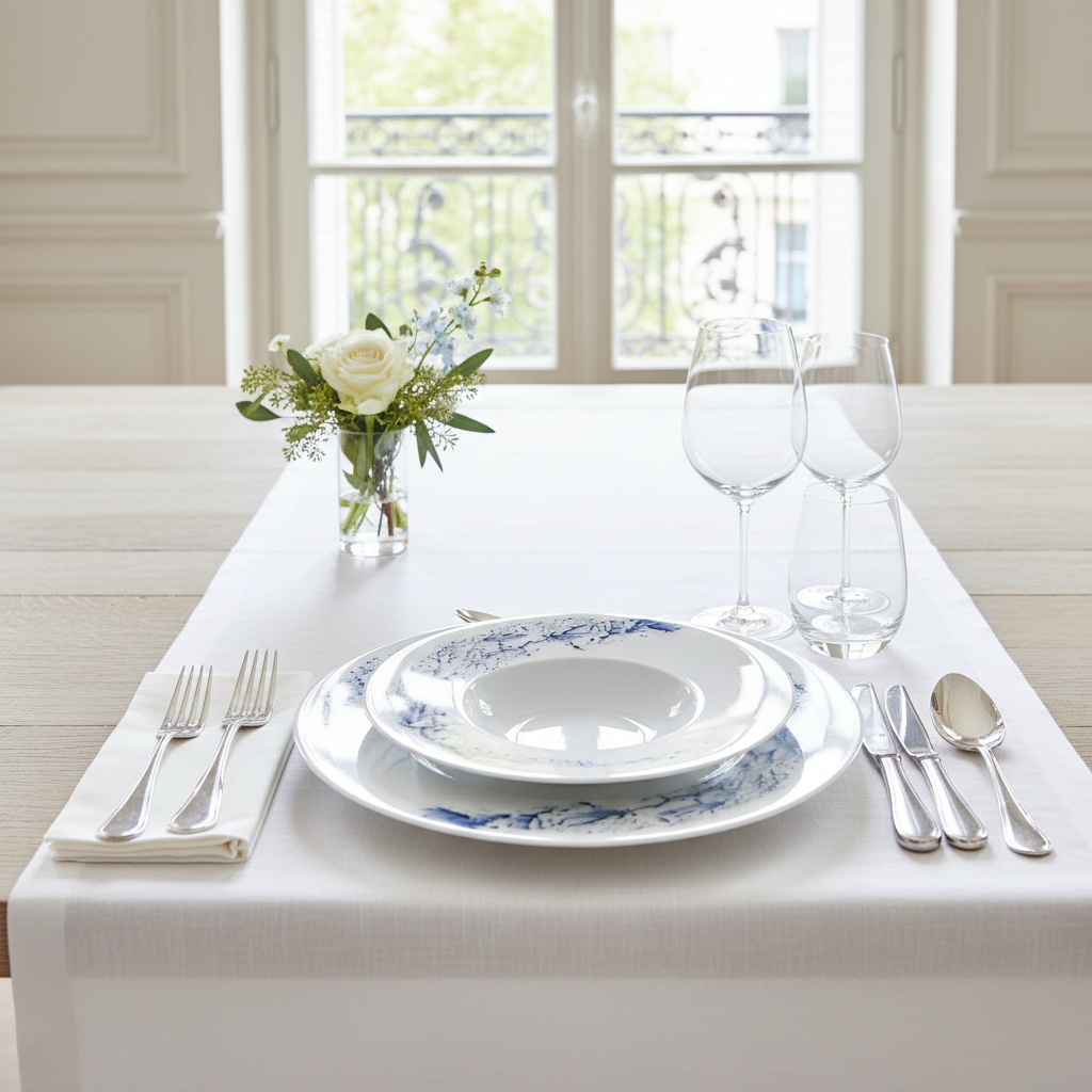 JL Coquet Blue Impression Wide Rim Soup Plate | Fine French Porcelain | 10.24"