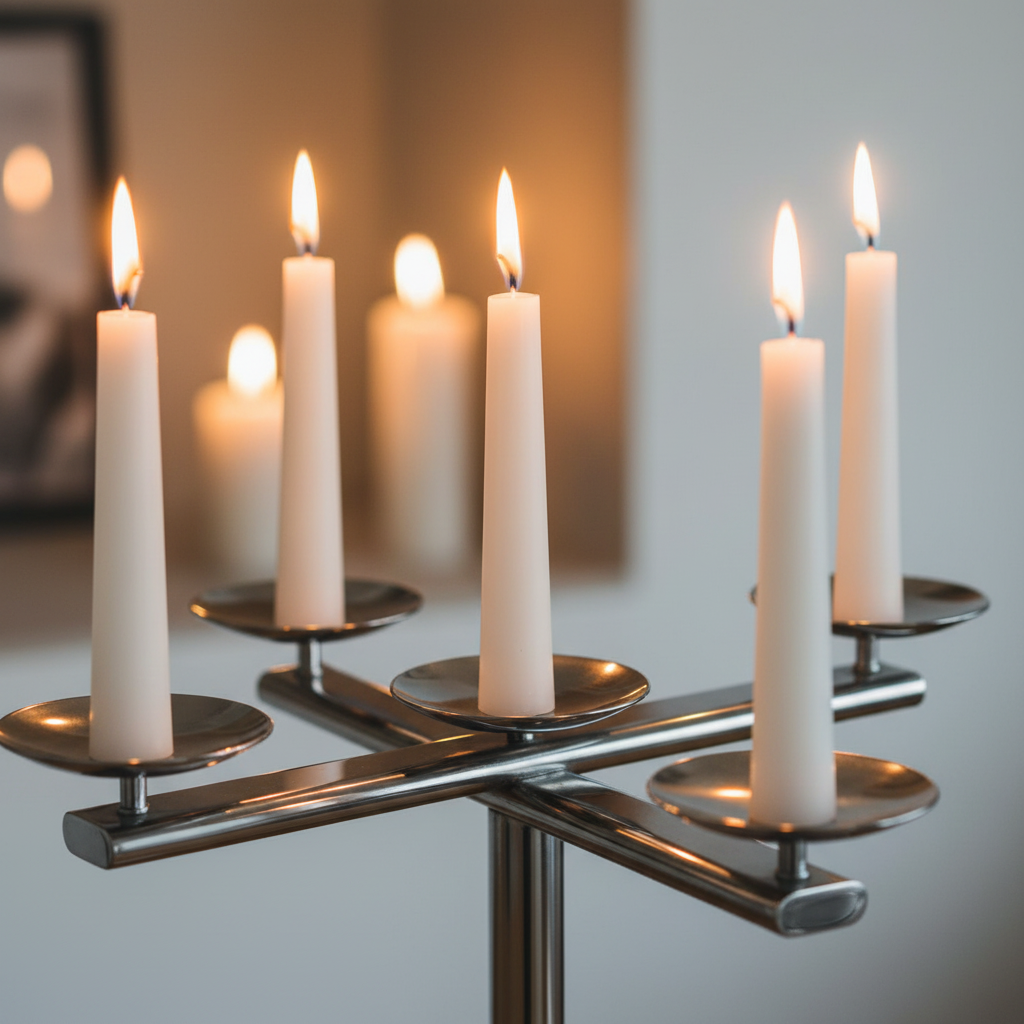 Mepra Giotto 5-Arm Candle Holder – Polished 18/10 Stainless Steel, H 9-1/4"