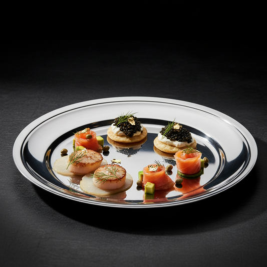 Mepra Round Serving Plate with Reinforced Edge | Italian 18/10 Stainless Steel | 13¾"