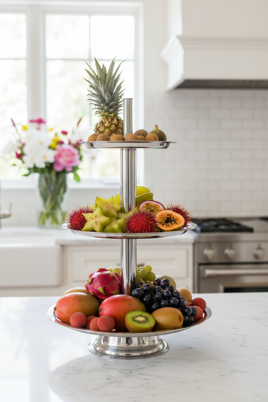 Mepra 3-Tier Fruit & Dessert Stand | Italian 18/10 Stainless Steel | 27⅝" Tall