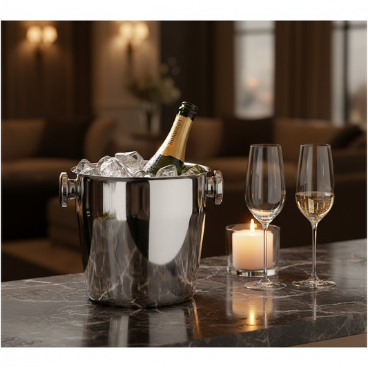 Mepra Ice Bucket with Knob Handles | Italian 18/10 Stainless Steel | 50¾ oz