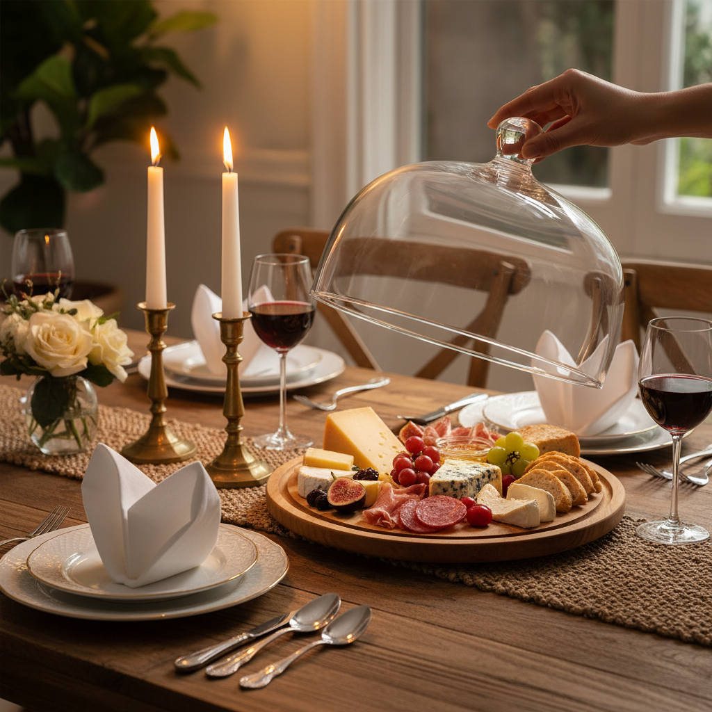 Wilmax Glass Cake Cloche with Wooden Base 10.25" – Elegant Food Display Dome