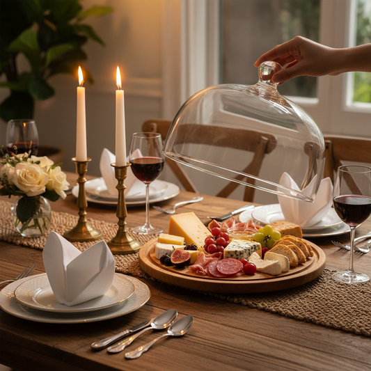 Wilmax Glass Cake Cloche with Wooden Base 10.25" – Elegant Food Display Dome